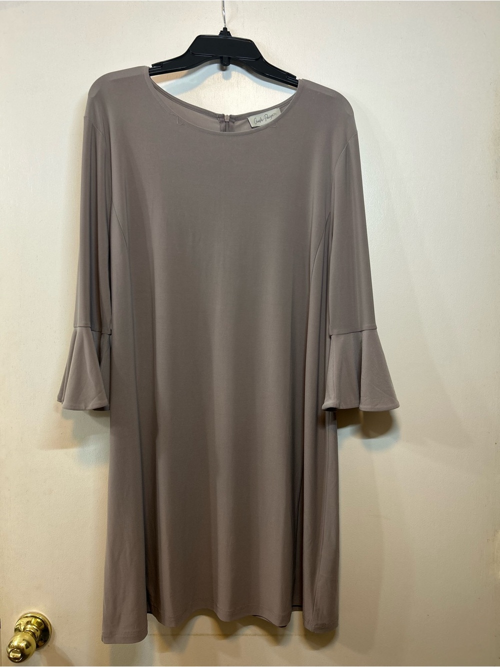 Charlie Paige Taupe Knee-Length Dress with Flared Sleeves